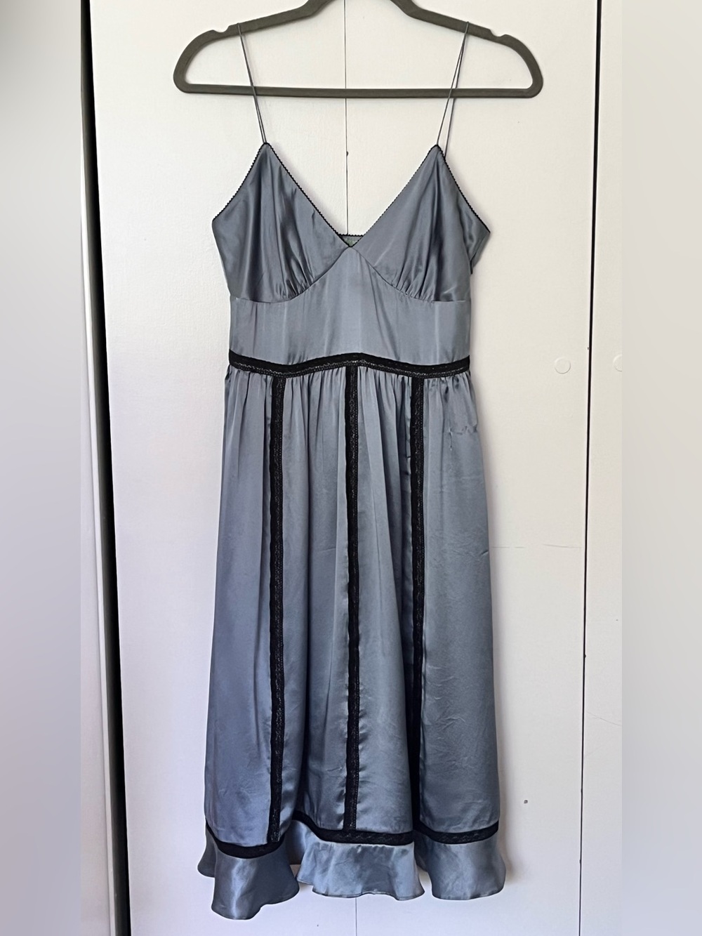 Anthropologie Blue Silk and Lace Slip Dress Size 6 NWT